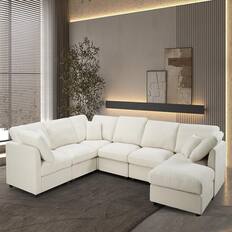 Front. Yardgrace - 117 Inch Modular Sectional Sofa U Shaped Chenille Couch with Movable Ottoman 7 Seat Cloud for Living Room Office - Beige.