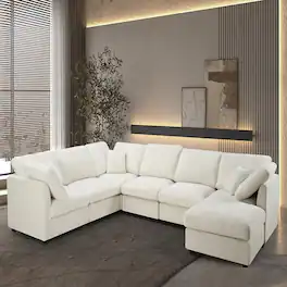 Yardgrace - 117 Inch Modular Sectional Sofa U Shaped Chenille Couch with Movable Ottoman 7 Seat Cloud for Living Room Office - Beige