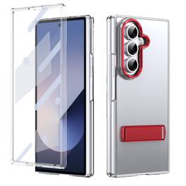 Dteck - for Samsung Galaxy Z Fold8 Ultra Slim Clear Case with Built-in Screen Protector & Kickstand, Shockproof Hard PC Shell - Red