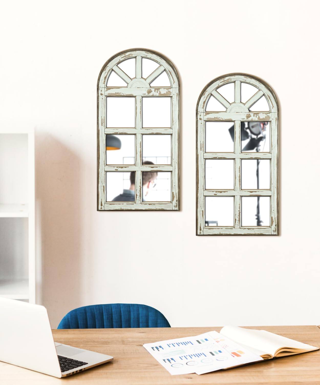 Image showcasing Dazzling Pops Set Of 2 Arched Window Frame Wall With Mirror Farmhouse ...