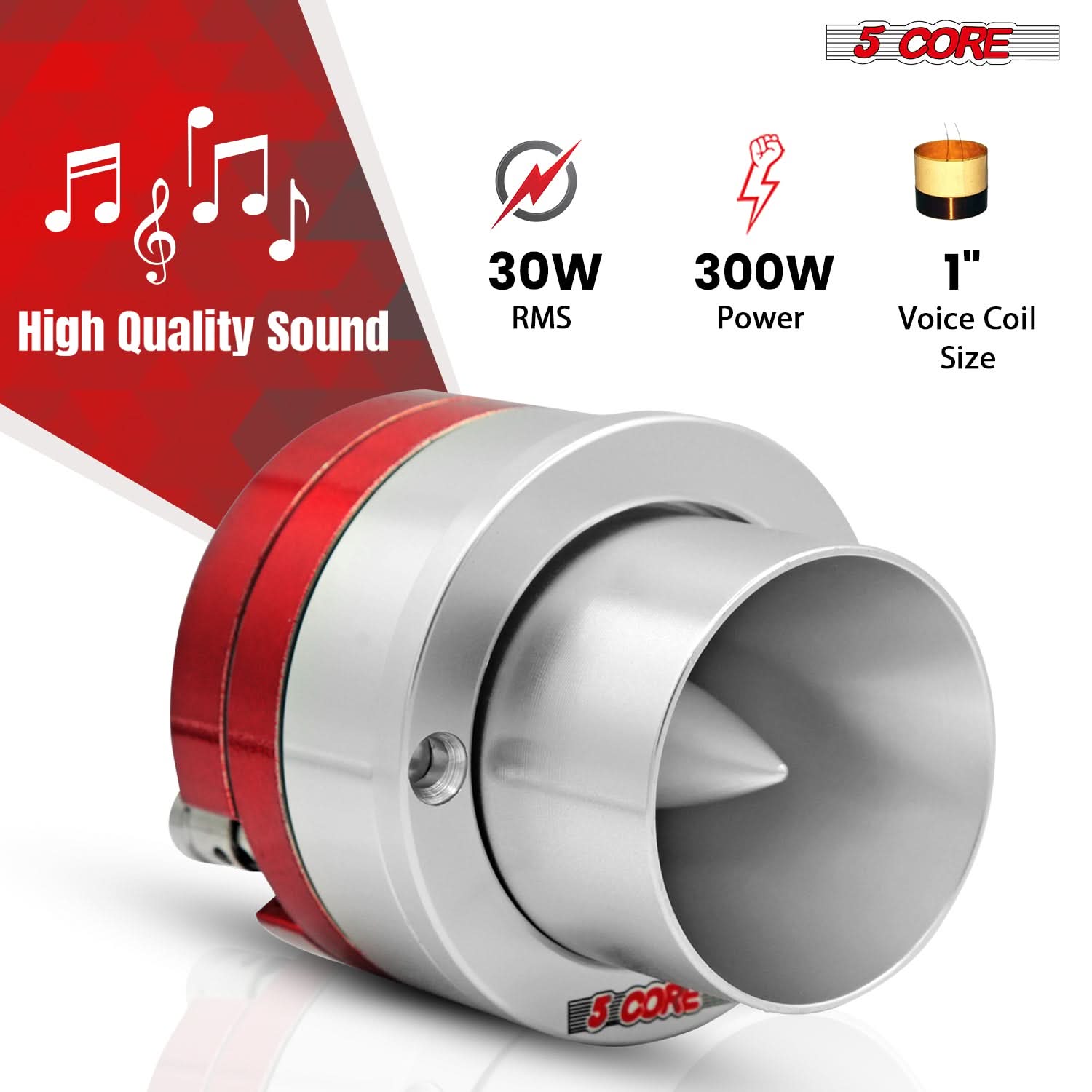 5 CORE

High Quality Sound

30W RMS

300W Power

1" Voice Coil Size
