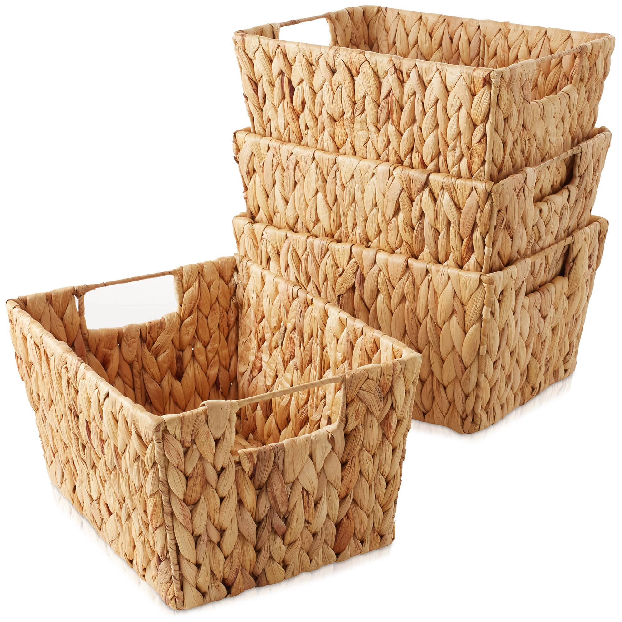 Casafield - 4pk Hyacinth Seagrass Storage Baskets with Handles for Shelves - Natural - Hyacinth