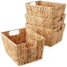 Casafield - 4pk Hyacinth Seagrass Storage Baskets with Handles for Shelves - Natural - Hyacinth