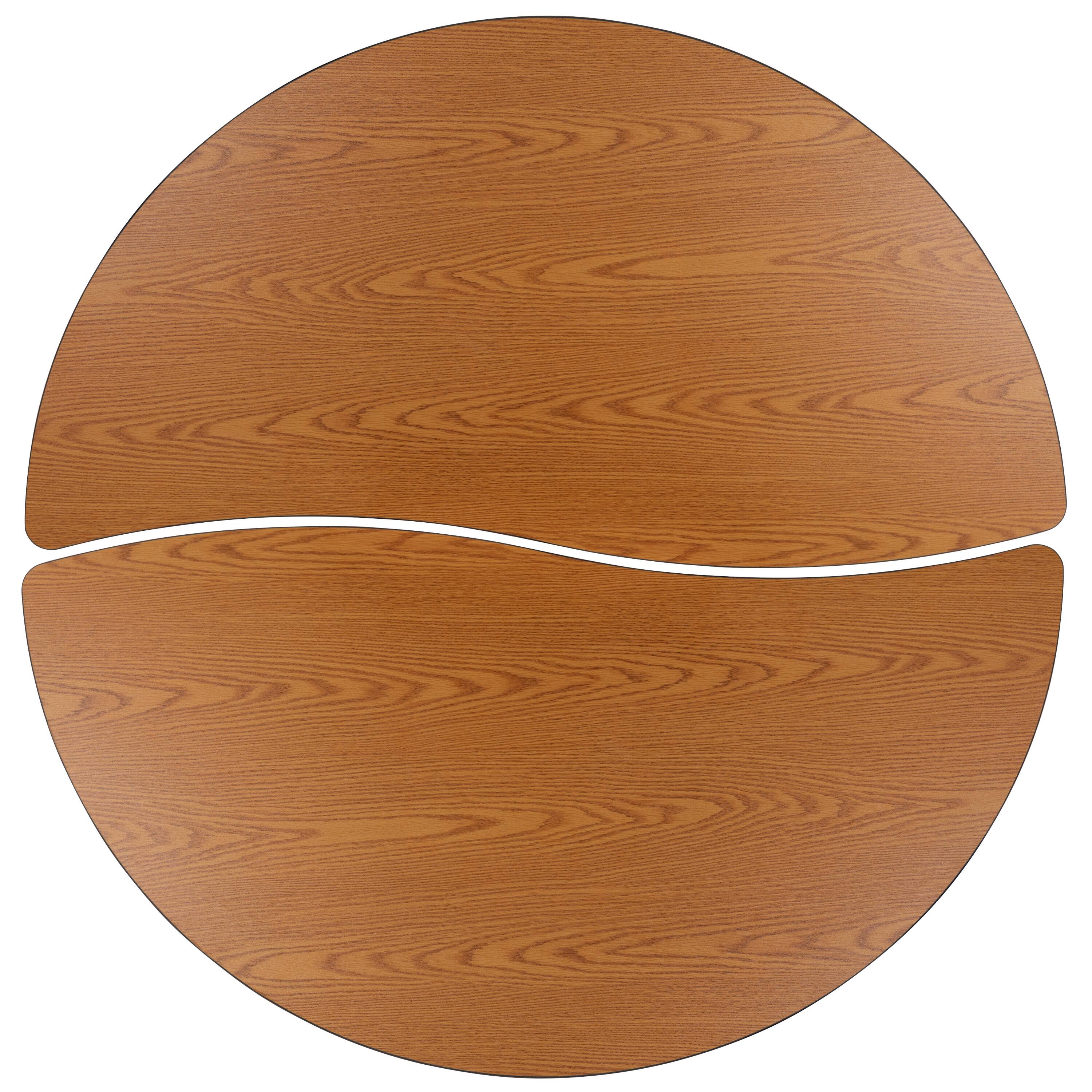 Alt View 5. Emma + Oliver - 2 Piece 60" Circle Wave Collaborative Grey Adjustable Activity Table Set - Oak.