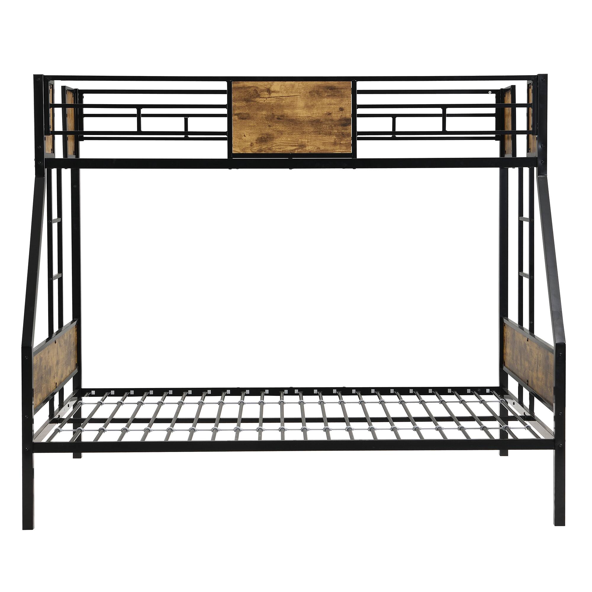 Alt View 2. Trinkets Crazed - Twin Over Full Metal Bunk Bed, Metal Bed with 2 Ladders and Full-Length Guardrail, No Box Spring Needed - Black.