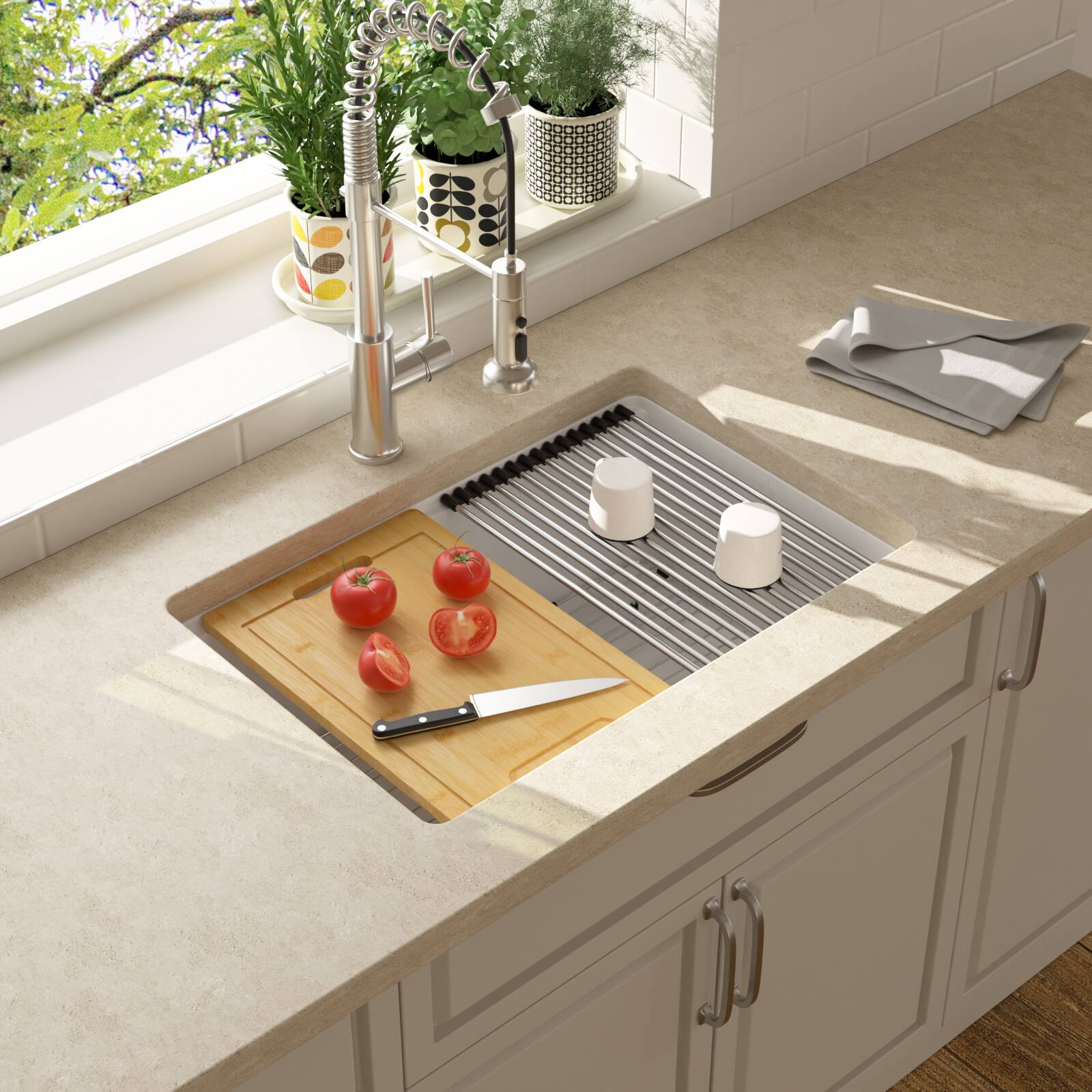 Left. Lordear - 28x19x10 Inch White Granite Composite Undermount kitchen Sink Single Bowl Quartz Workstation kitchen Sink - White.