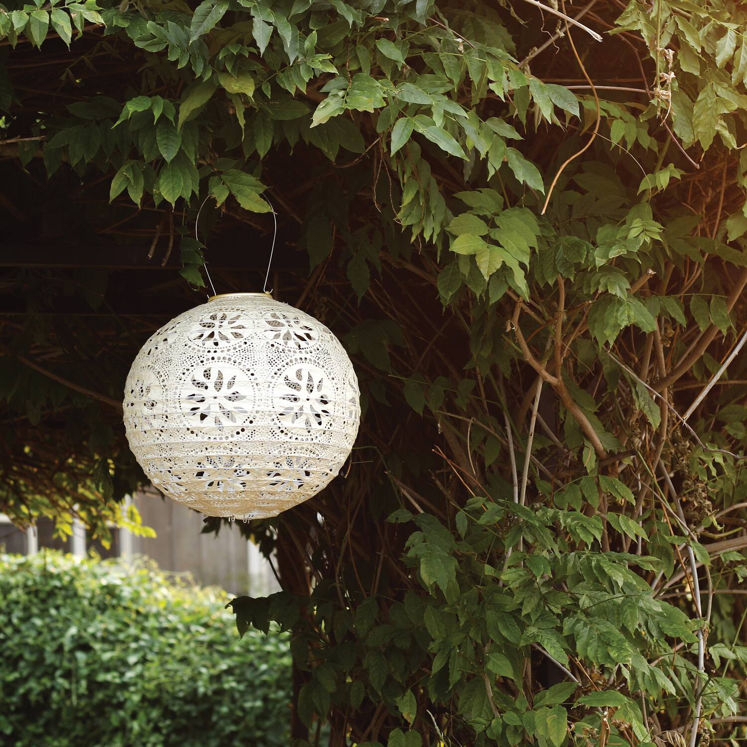 Left. Allsop - Soji Stella Boho Globe 12" Tyvek Solar Lantern - Pearl.