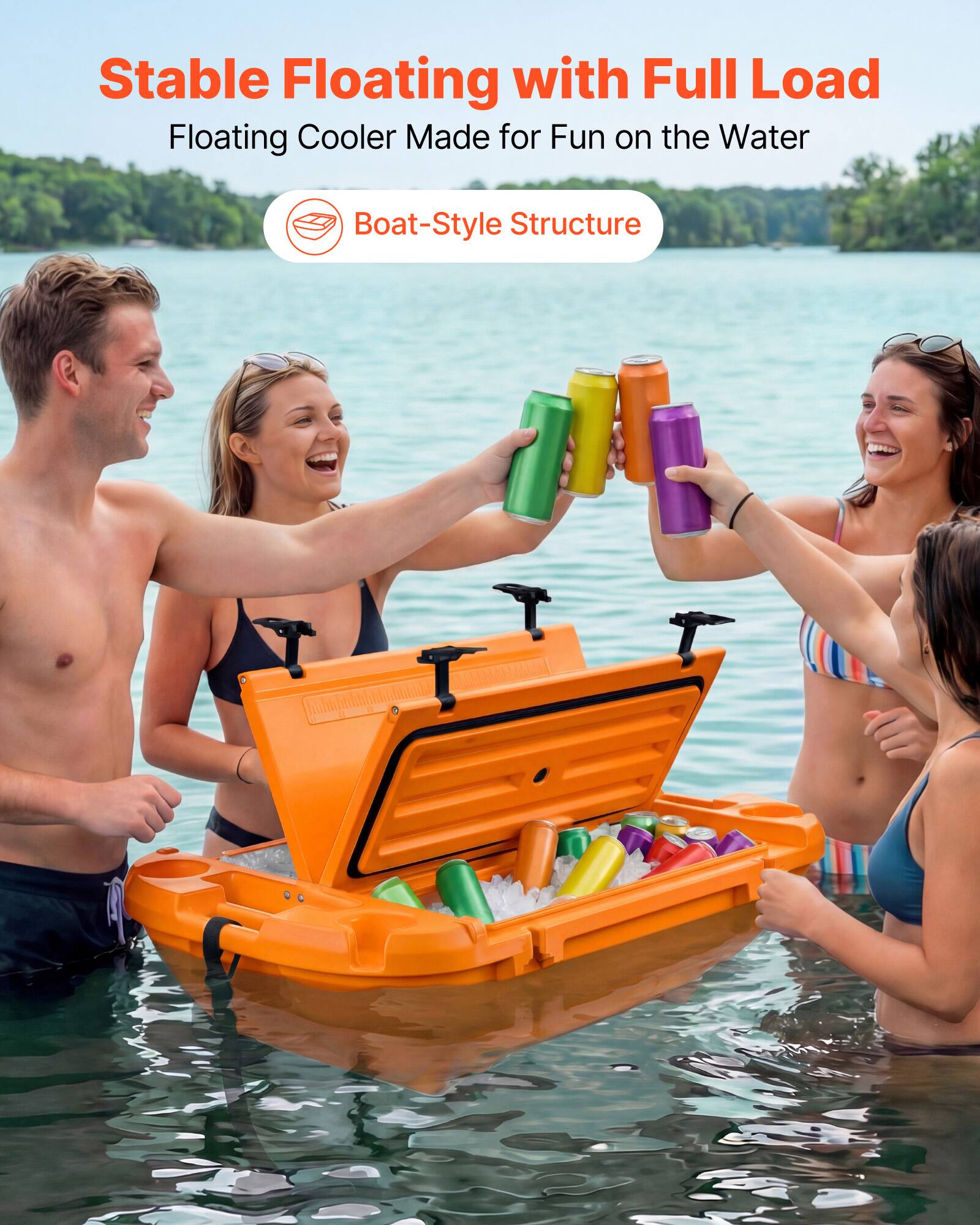 Stable Floating with Full Load  
Floating Cooler Made for Fun on the Water  
Boat-Style Structure