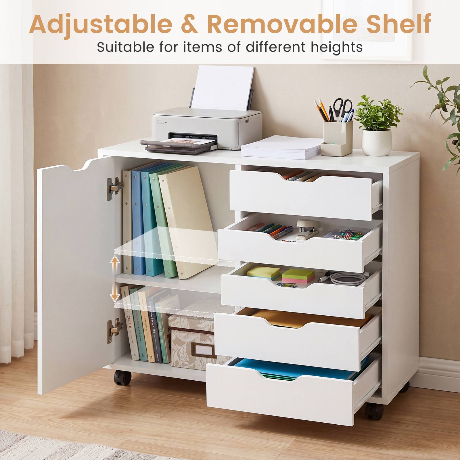 Adjustable & Removable Shelf  
Suitable for items of different heights