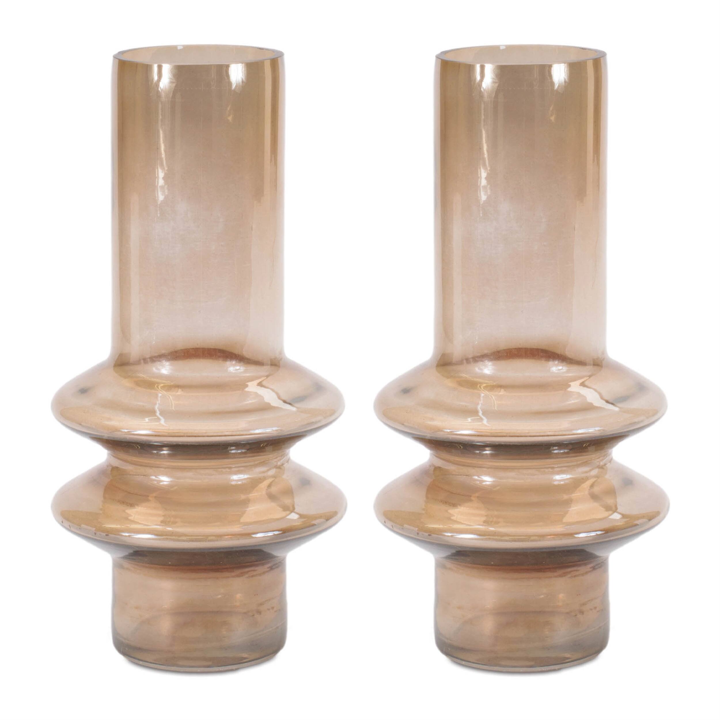 Angle. BreeBe - Modern Glass Cylinder Vase (Set of 2) - Beige.