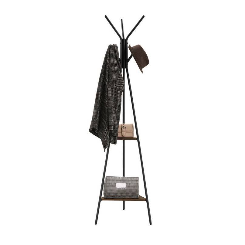 Left. Hivvago - Modern Coat Rack with Matte Black Metal Frame and 2 Shelves - Matte Black.