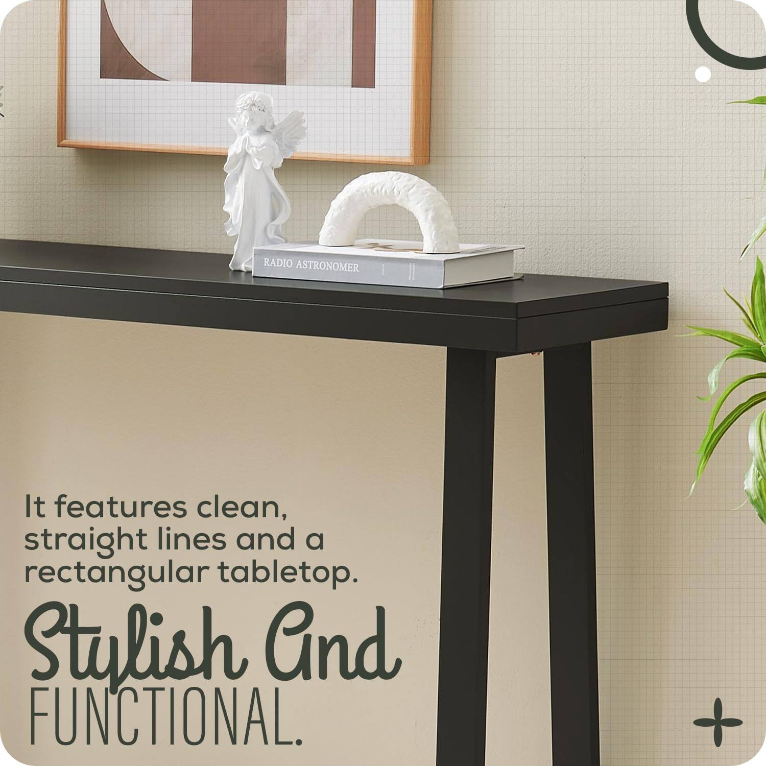 It features clean, straight lines and a rectangular tabletop.

Stylish And FUNCTIONAL.