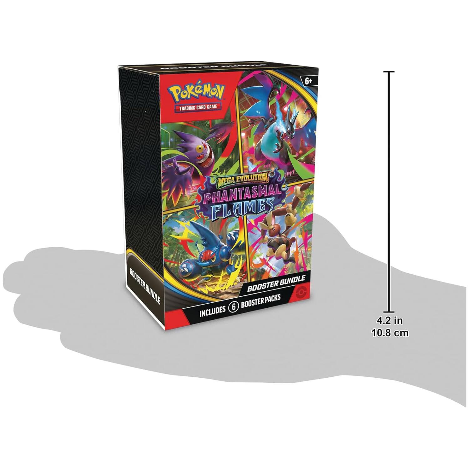 Pokémon Trading Card Game  
Evolution  
Mega Eviolite  
Phantasmal Flames  
Booster Bundle  
Includes 6 Booster Packs  
4.2 in  
10.8 cm
