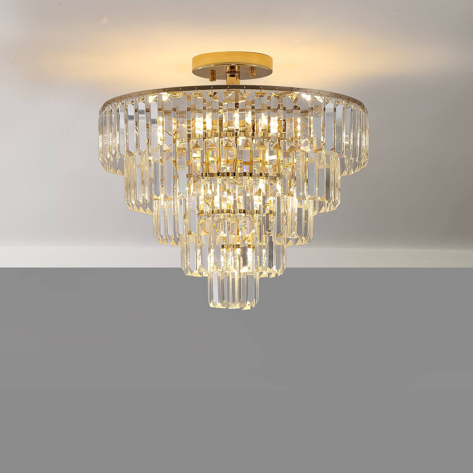 Alt View 2. APRILSOUL - Gold Crystal Chandeliers 5-Tier Round Semi Flush Mount Chandelier Light Fixture Contemporary Luxury Ceiling Lighting.