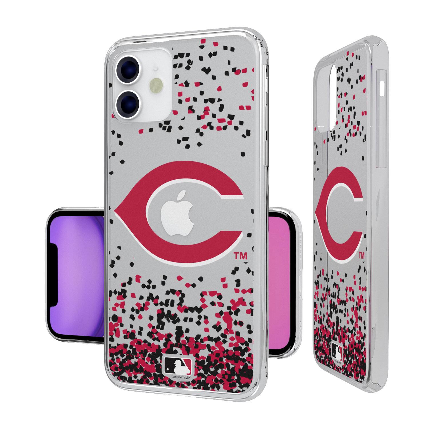 Alt View 2. Keyscaper - Cincinnati Reds iPhone Confetti Design Clear Case - 13 mini - Multicolor.