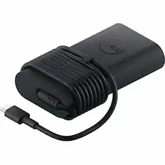 Front. Dell - Dell 100W USB-C GaN Ultra Slim Adapter - 100 W - 3.28 ft Cable - 120 V AC, 230 V AC Input - 20 V DC, 15 V DC, 9 V DC, 5 - Possibly Black.