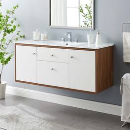 Modway - Transmit Wall-Mount Bathroom Vanity Basin Included - Walnut White