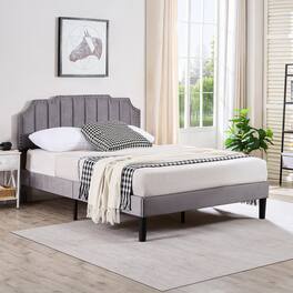 Vecelo - Queen Upholstered Platform Bed Frame with Tufted Adjustable Headboard/Mattress Foundation/Wood Slat Support - Dark Gray
