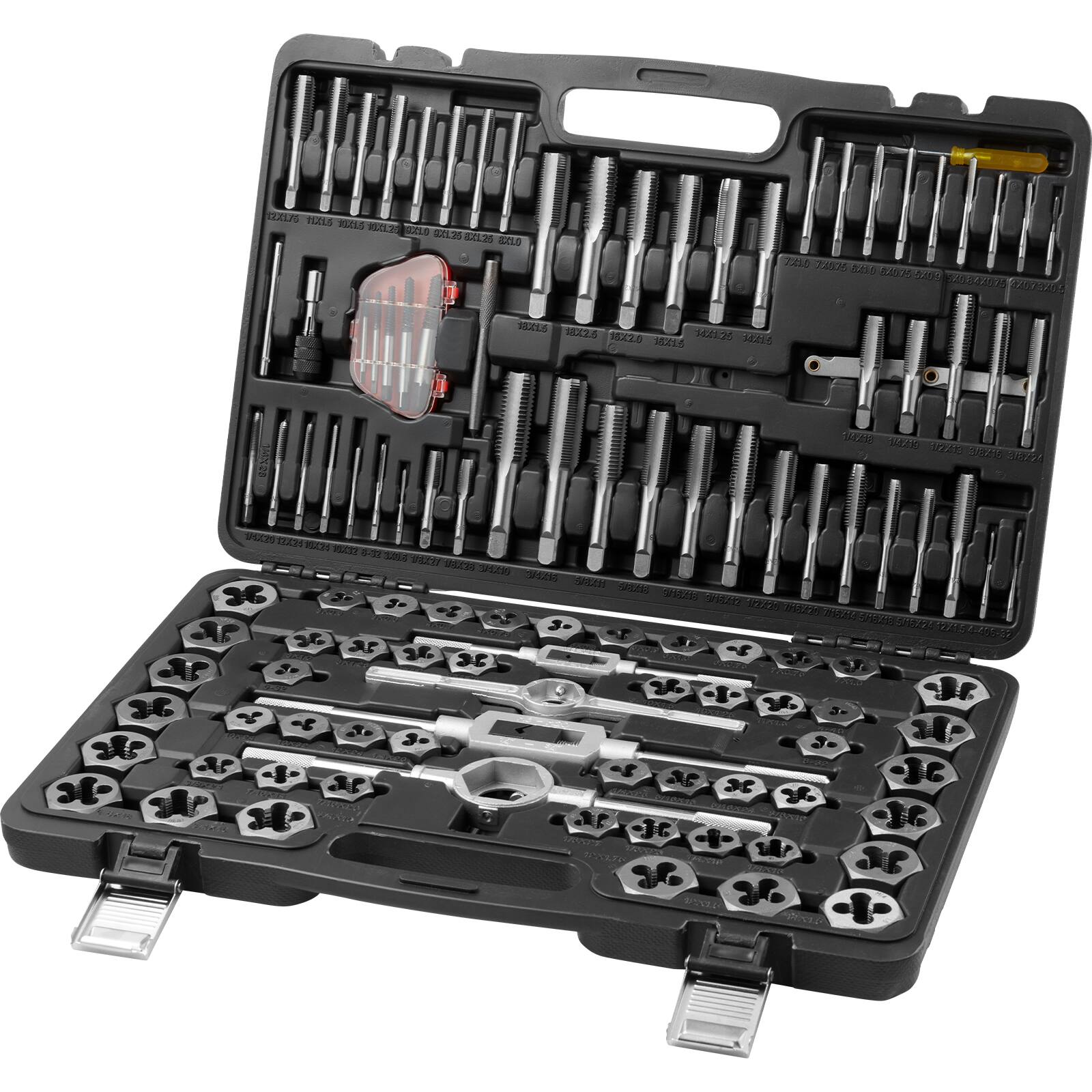 VEVOR - Tap and Die Set, 116-Piece Include Metric and SAE Size, Bearing Steel Taps and Dies, Essential Threading Tool - Black