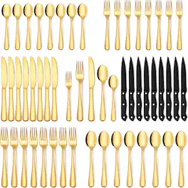 Dazzed Corner - 48-Piece Silverware Set, Heavy Duty Flatware Set for 8 - Gold