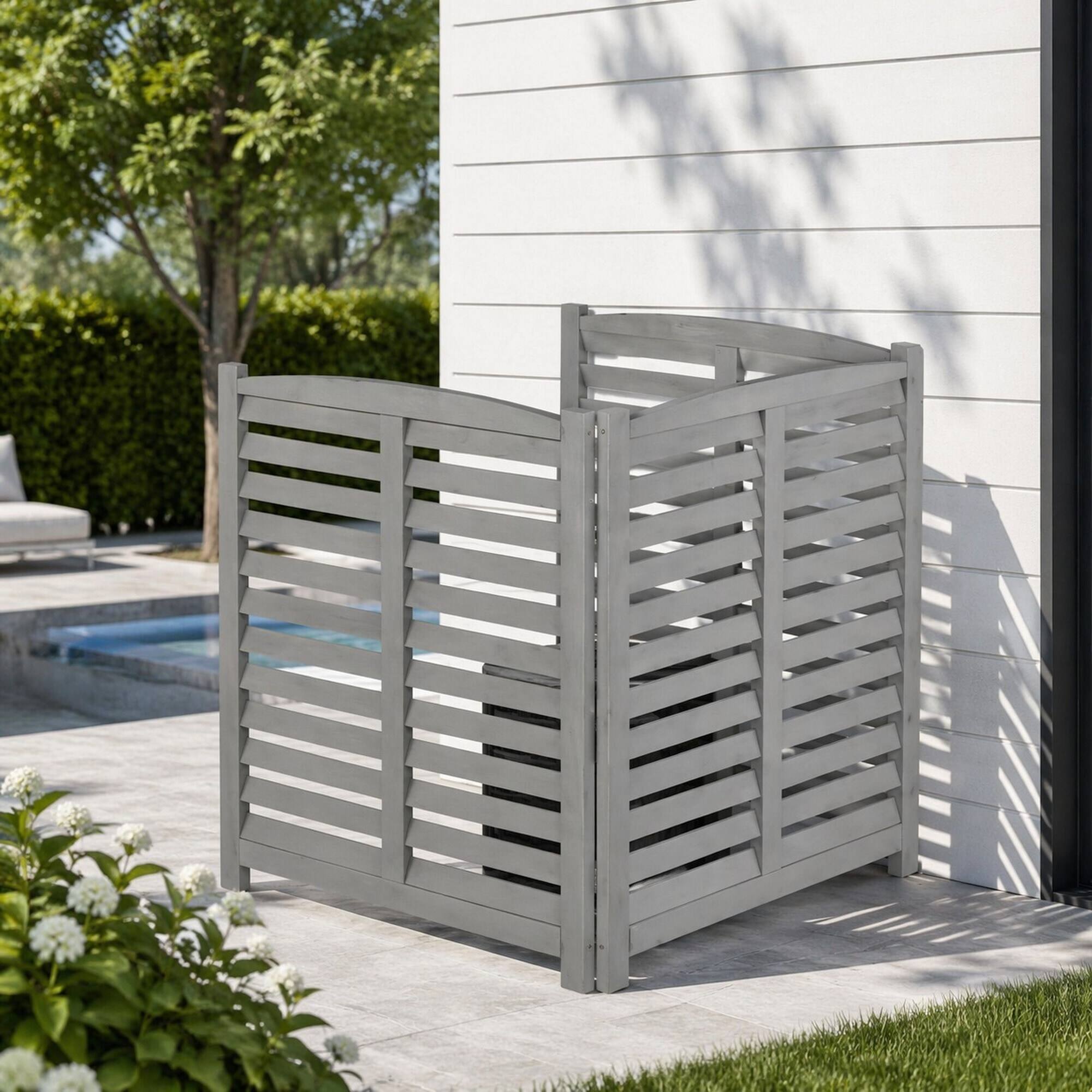 Alt View 3. RYHNUYNE - 3-Panel Outdoor Wood Privacy Screen for Air Conditioner, 3-Section Freestanding Fence 32x38 Inch, Patio Garden - Grey.