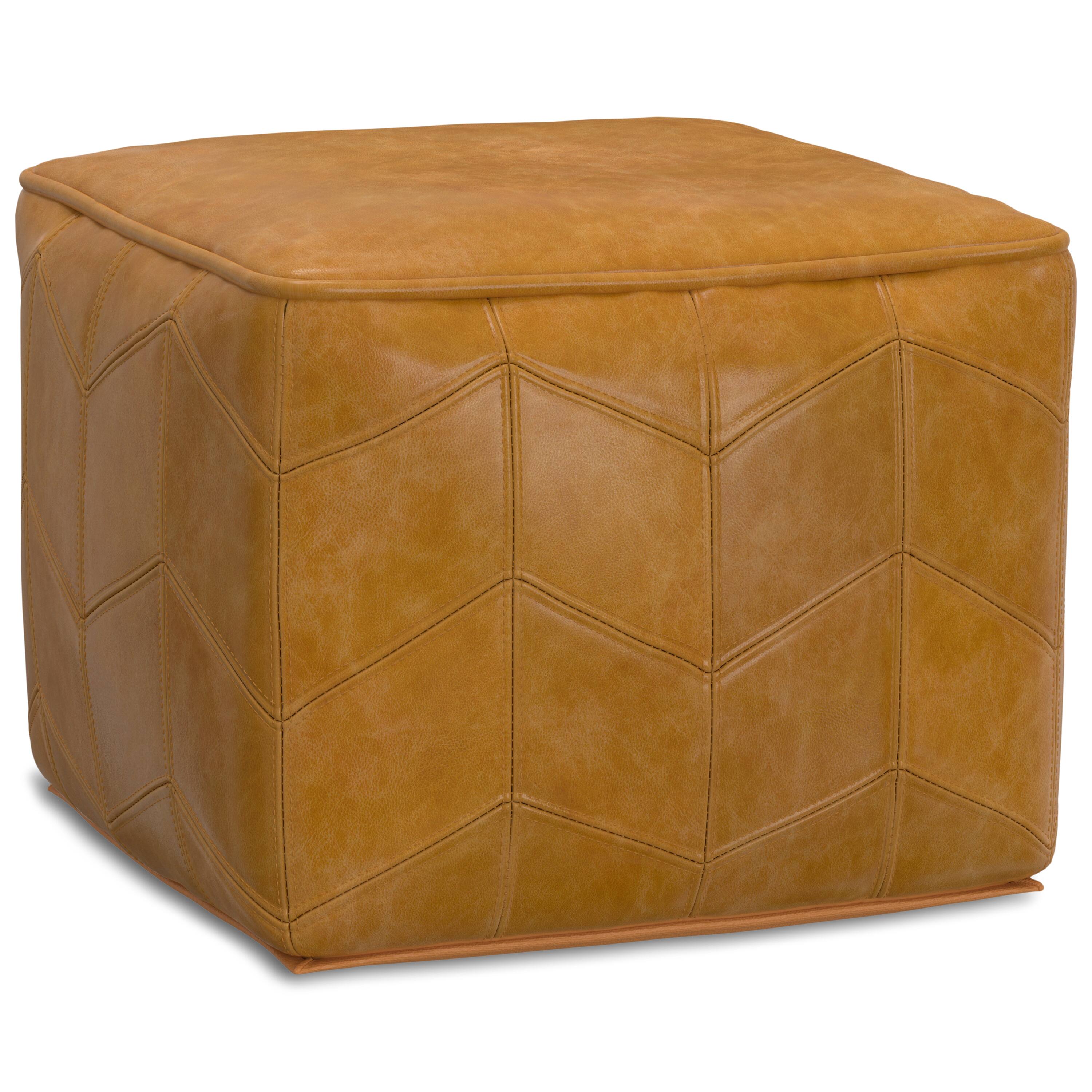 Simpli Home - Morden Contemporary Square Pouf Genuine Leather - Brown