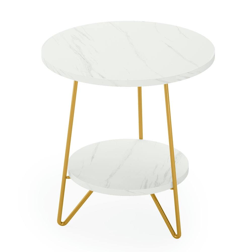 Left. Kadyn - Kadyn Sofa Side End Table, Couch Table,Faux Marble, 2-Tier Round Bedside Table with Shelves,White Faux Marble & Gold - White.