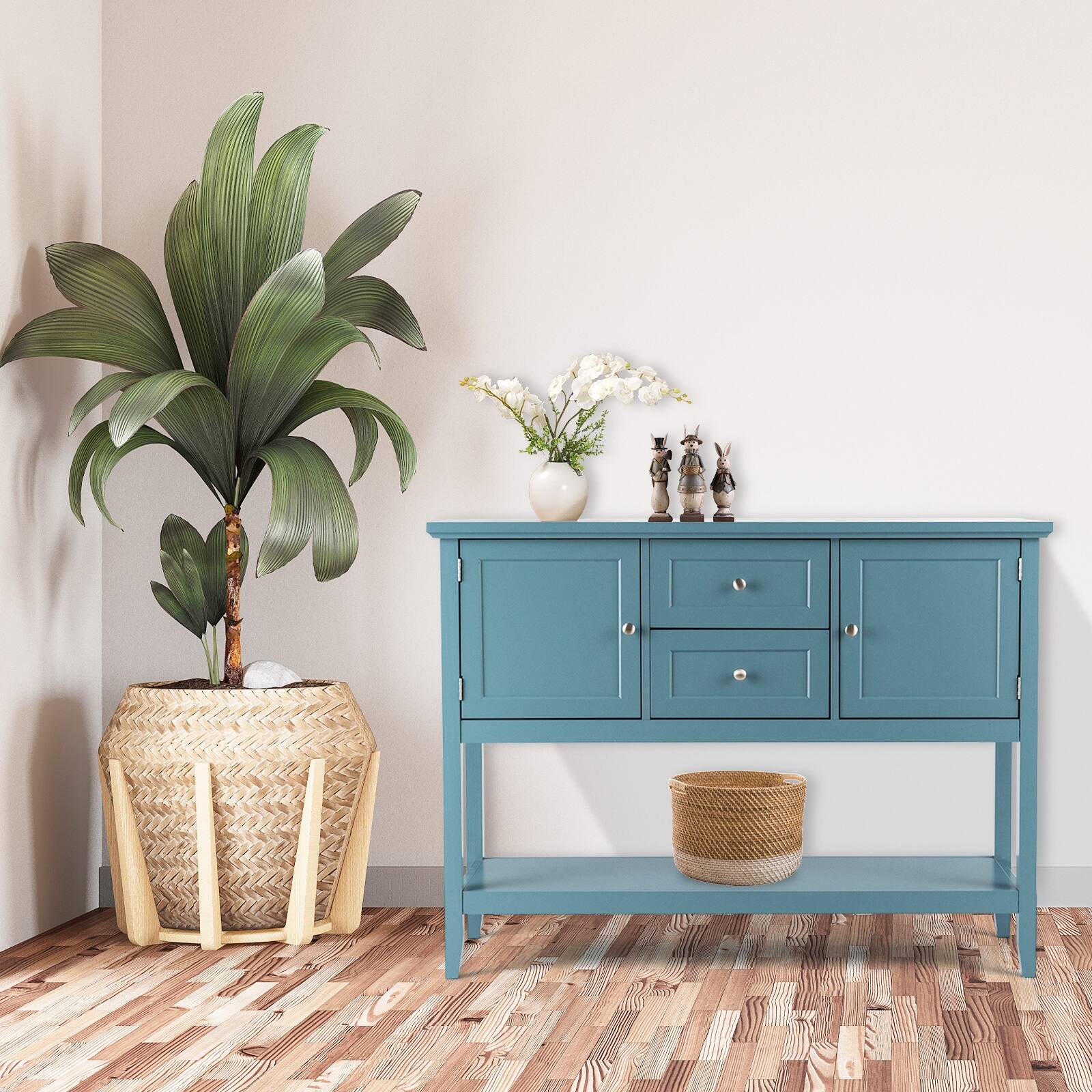 Angle. SlickBlue - Wooden Sideboard Buffet Console Table with Drawers and Storage - Blue.