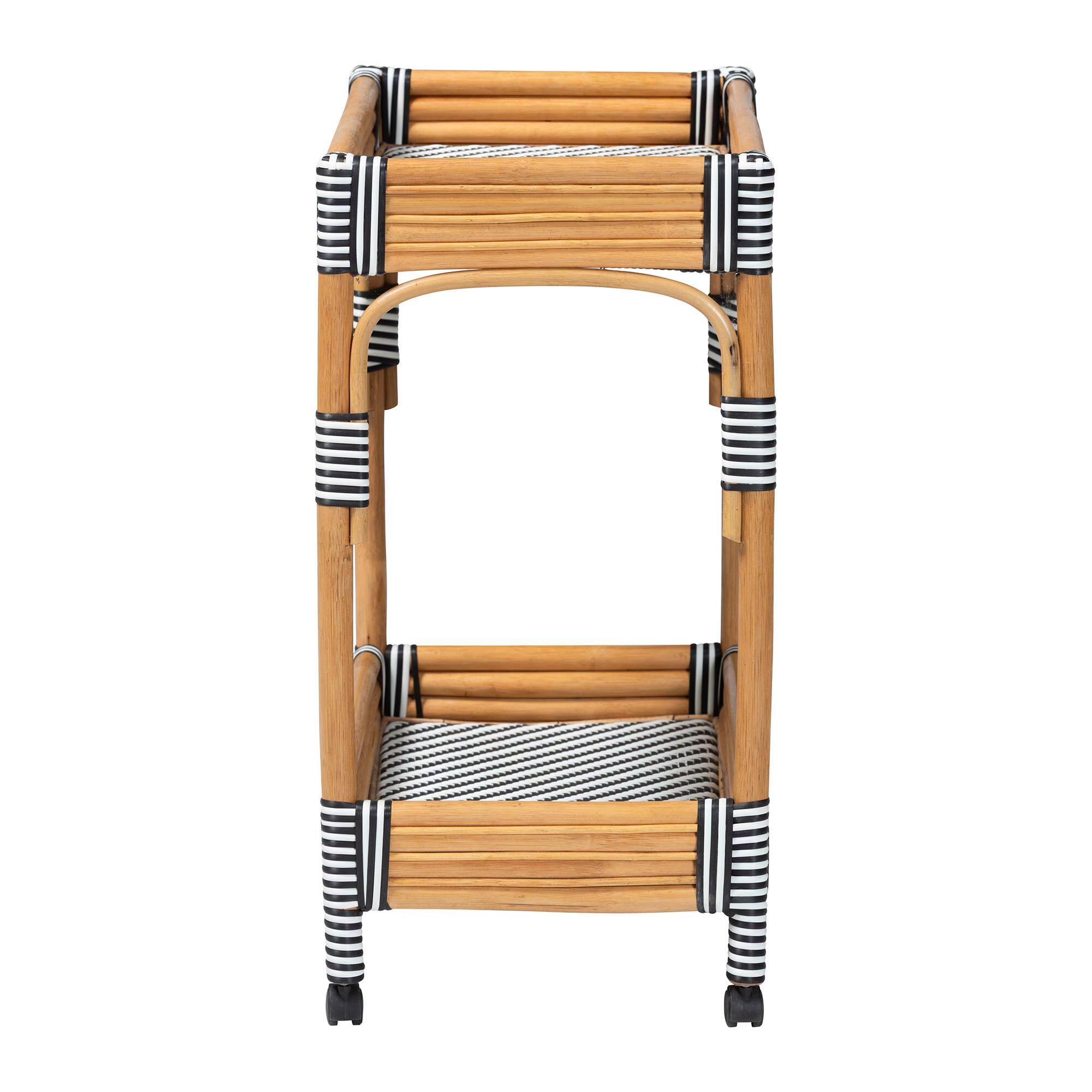 Left. bali & pari - Carmine Natural Rattan Kitchen Cart - 2-Tier Handwoven Wicker Storage Trolley with Raised Borders for Kitchen or Lounge - Natural Rattan.