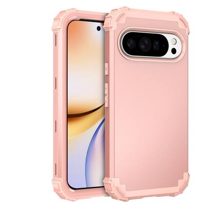 Front. Dteck - Rugged Case for Google Pixel 10 Pro XL,Shockproof Soft Silicone Bumper Hard PC Back Cover,3-Layers Protective Shell - Rosegold.
