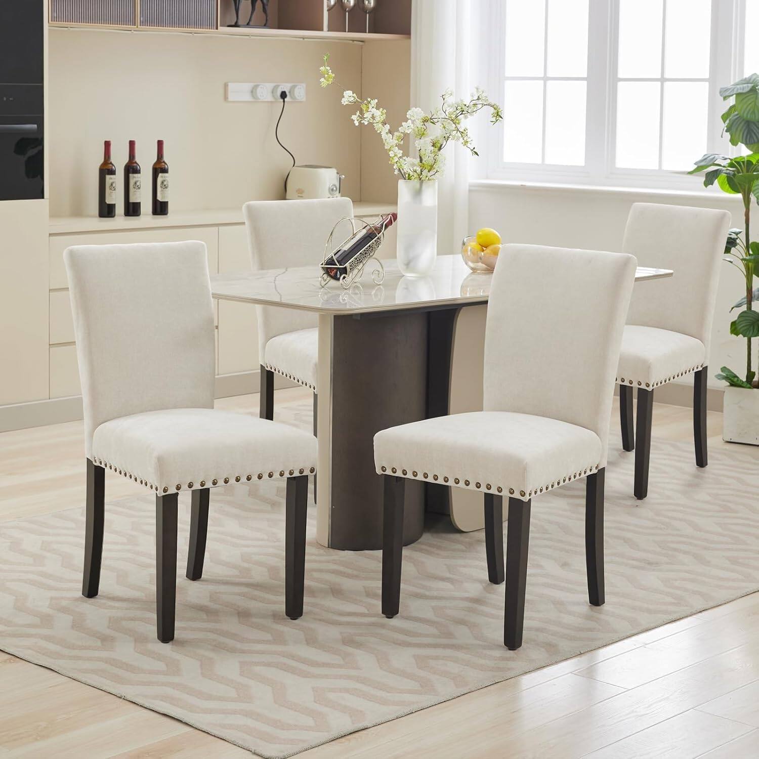 Alt View 2. Acekool - Kitchen Table Set of 2 Beige Nailhead Fabric Dining Chairs for Dining Room, Home Office, Living Room - Off-white.