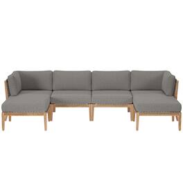 Clearwater 6-Piece Outdoor Patio Teak Wood Sectional Sofa by Modway - Gray Graphite