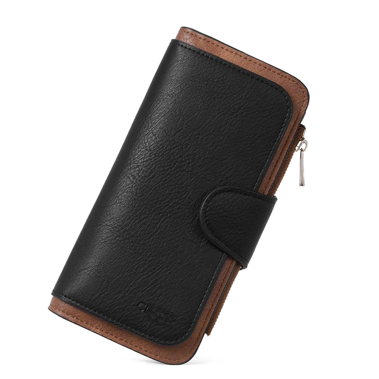 Jadie Link - Wallet Women Leather Rfid Blocking Womens Bifold Card Holder Ladies Clutch Window Main Materialwomen wallet made high - z Black WIth Brown