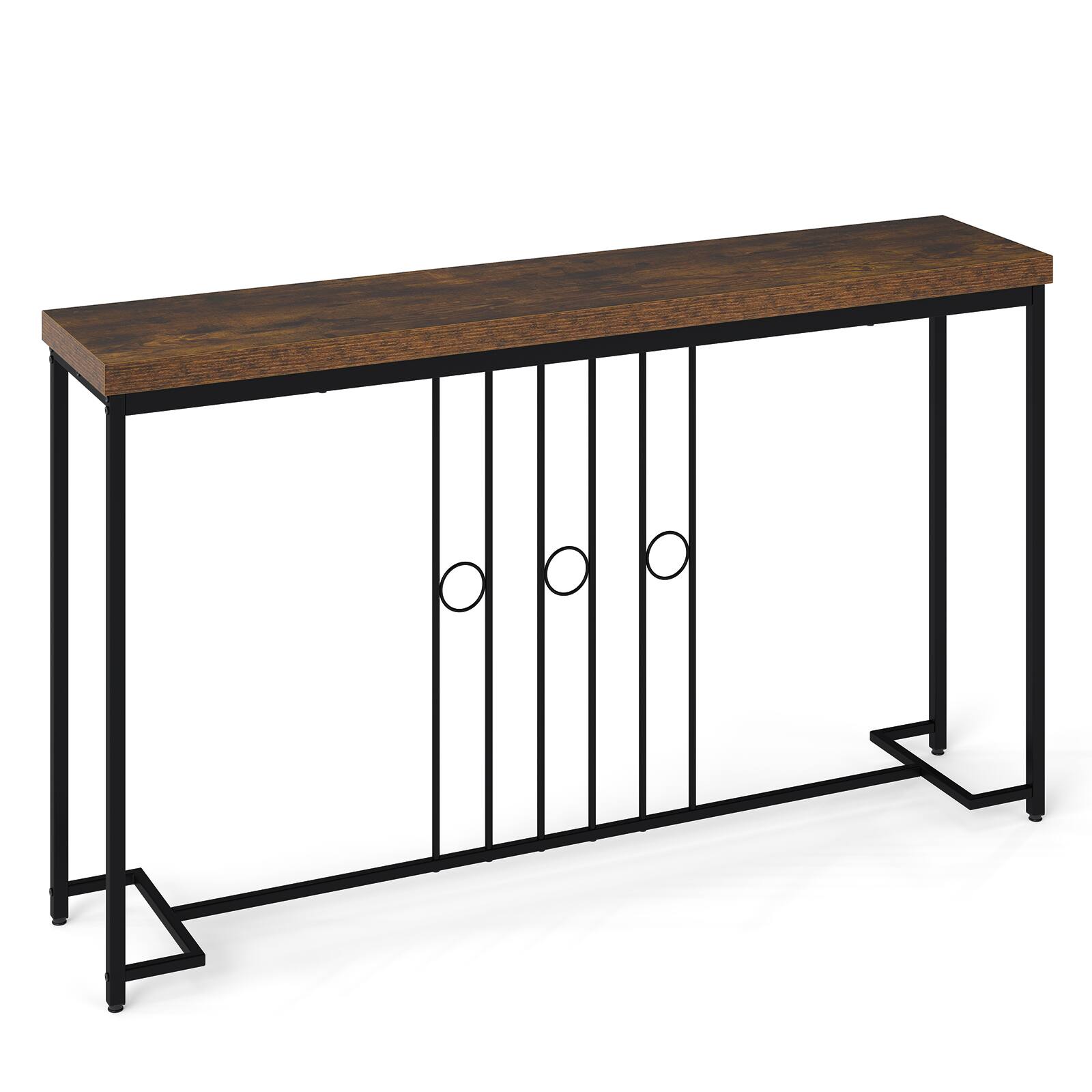 Alt View 8. Gymax - Gymax Industrial Console Table 55'' Narrow Table w/ H-Shaped Base & Spacious Tabletop - Brown.