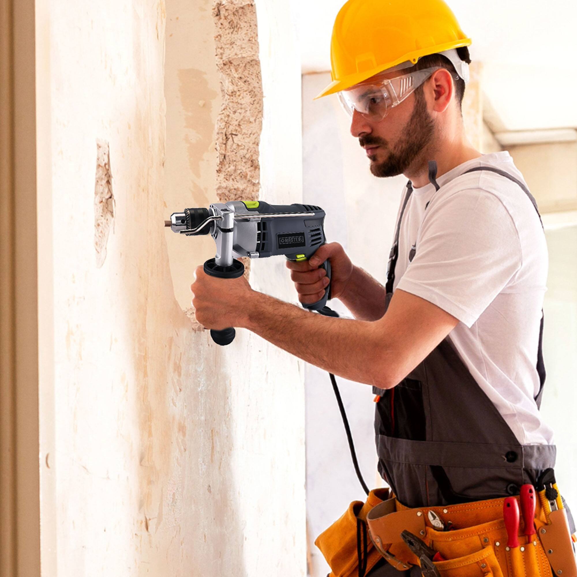 Alt View 3. Master Mechanic - Master Mechanic 7.5 Amp 0.5 Inch Hammer Drill w/ Soft Grip Handle & Metal Gauge - Gray.