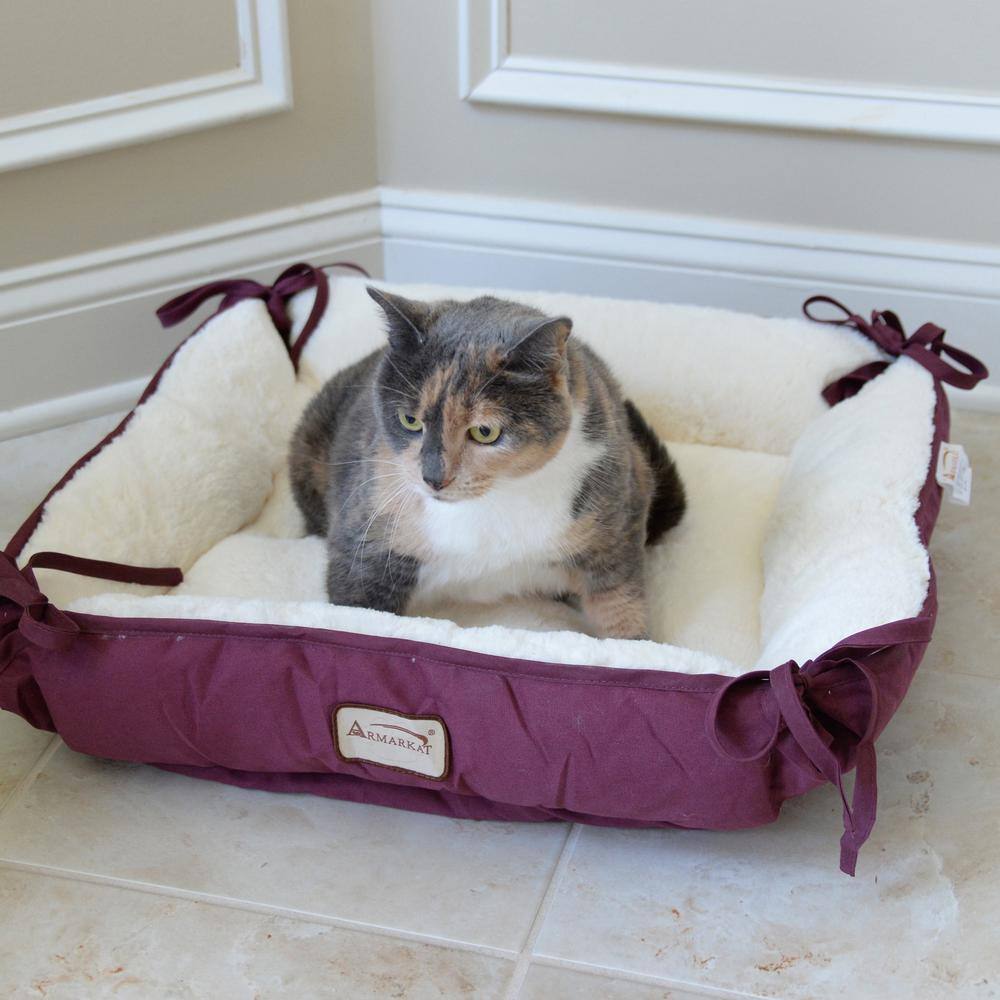 Left. Armarkat - Pet Bed Burgundy - Red.