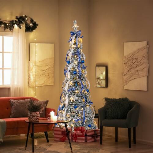 Alt View 9. Winado - 7FT Snow Flocked Christmas Tree Pop Up Pre-lit Artificial with Light Ornaments Collapsible for Holiday Indoor Decoration - Snow Flocked Green.