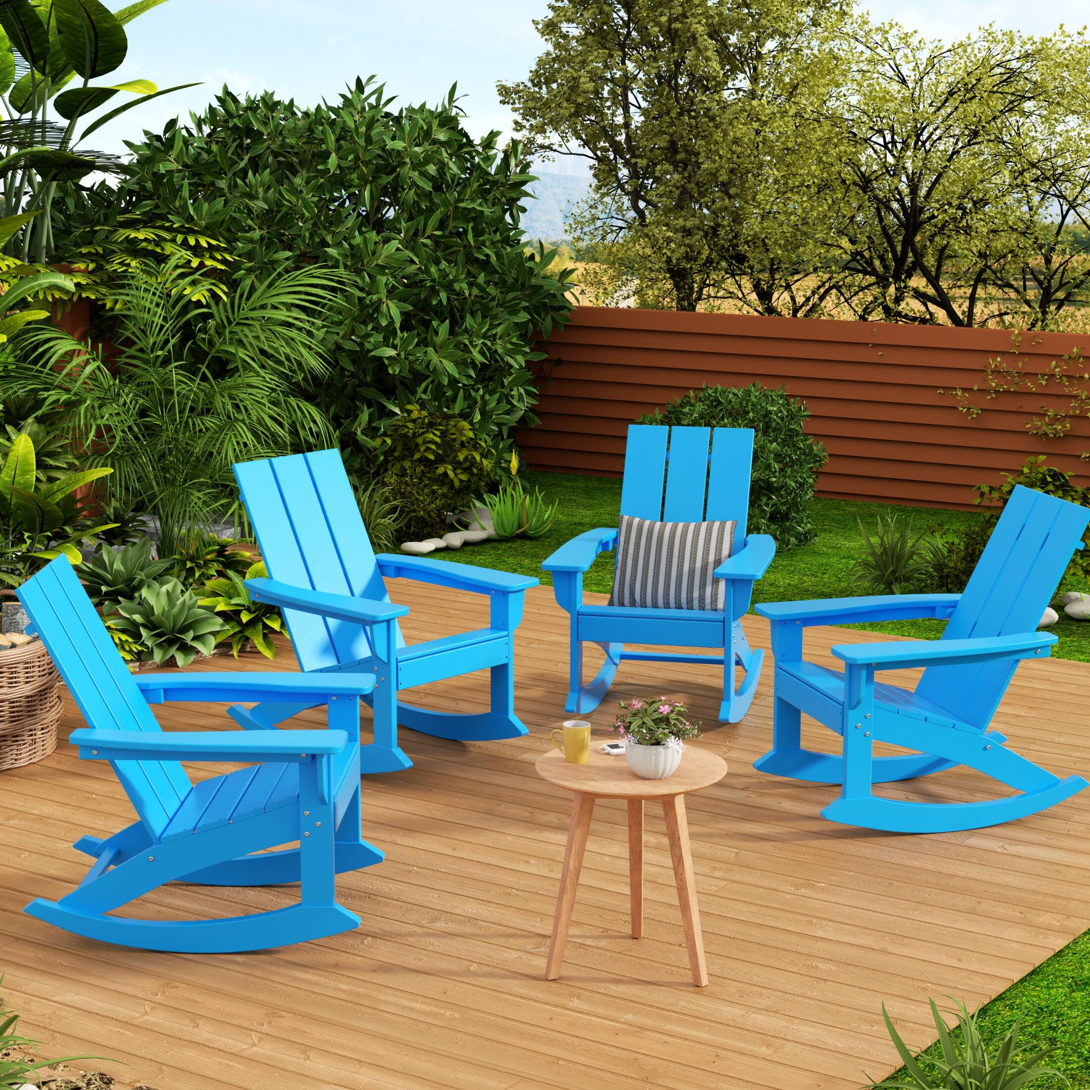 Angle. WestinTrends - WestinTrends Ashore Outdoor Patio Modern Adirondack Rocking Chair (Set of 4) - Pacific Blue.