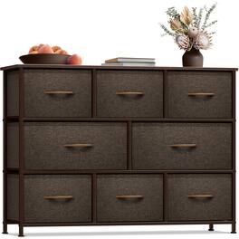 Sorbus - 8 Drawers Wide Dresser - Organizer Unit with Steel Frame, Wood Top, and Handle, and Fabric Bins - Brown