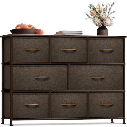 Front. Sorbus - Sorbus 8 Drawers Wide Dresser - Organizer Unit with Steel Frame, Wood Top, and Handle, and Fabric Bins - Brown.