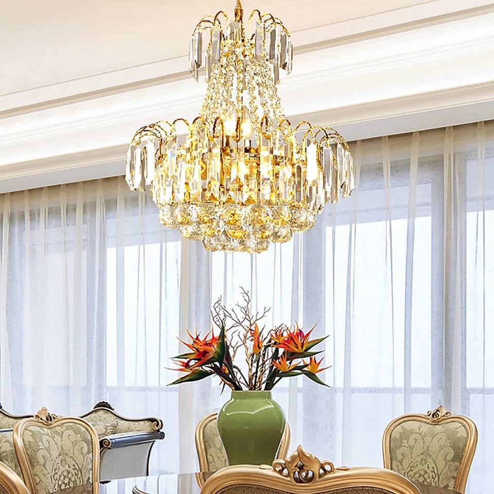 Back. Home Collection - Elegant K9 Crystal Chandelier Modern Gold Pendant Ceiling Light Fixture 15.7in.