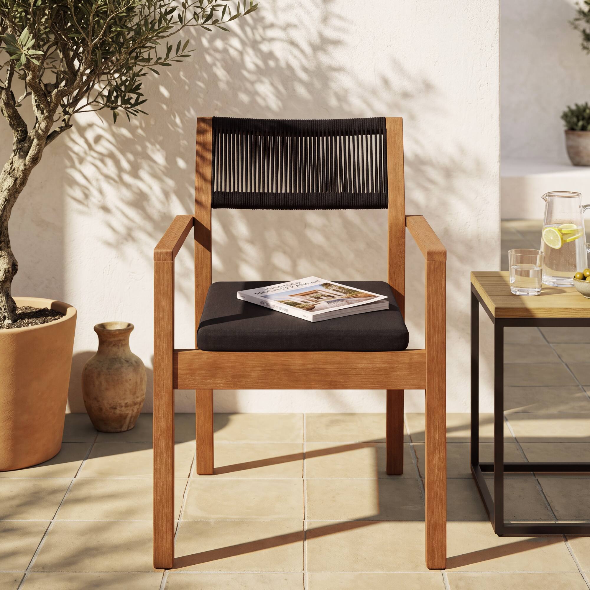 Alt View 7. Best Choice Products - Best Choice Products Set of 2 Outdoor Bayview Dining Chairs with Arms, Woven Back, Eucalyptus Wood Frame - Black/Natural - Black/Natural.