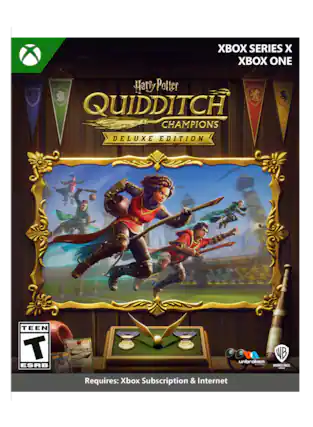 X SERIES X ONE Harry Potter Quidditch Champions Deluxe Edition Teen T ESRB EEER EERLY 8 WHICH 00M V WB unbroken - adadae BROS WARNER - Requires: Xbox Subscription & Internet - T (Teen 13+)