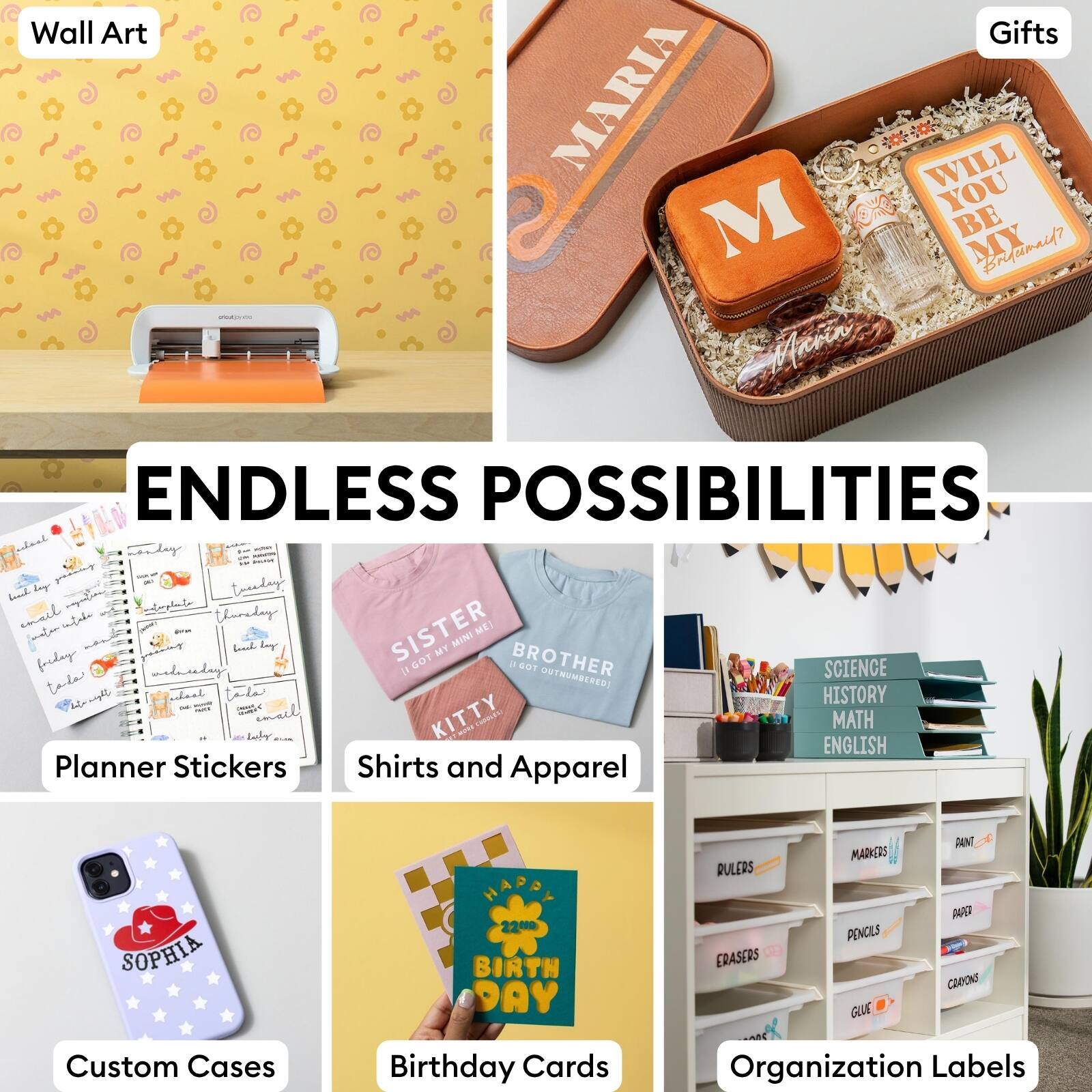 Wall Art - Gifts  
MARIA WILL YOU BE MY Marin ENDLESS POSSIBILITIES  
dedku cadey ben bny l thunaday nail  
SISTER MEI  
baud bay MY MINI forday F GOT a BROTHER 4I0T OUTNUMBEREDI  
SCIENCE tale el t HISTORY F KITTY - L01 MATH ENGLISH  
Planner Stickers Shirts and Apparel  
SOPHIA HAPP 22M BIRTH PAY BULERS ERASERS MARKERS PENCILS  
QUE DAN PAR CARONS Custom Cases Birthday Cards Organization Labels
