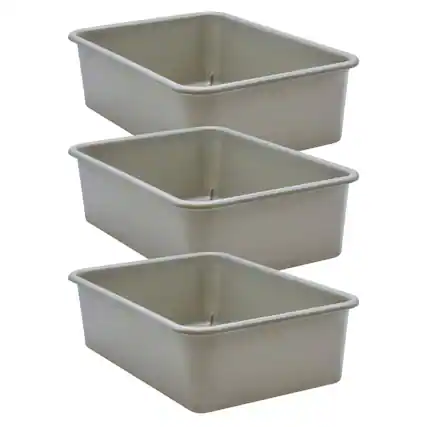Front. Teacher Created Resources - Teacher Created Resources Gray Large Plastic Storage Bin, Pack of 3.