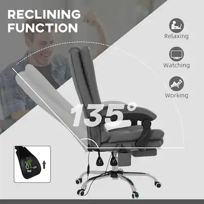 Vinsetto PU Leather Massage Office Chair with 4 Vibration Points, Heated Reclining Computer Chair with Adjustable Height - Gray Vinsetto PU Leather Massage Office Chair with 4 Vibration Points, Heated Reclining Computer Chair with Adjustable Height - Gray