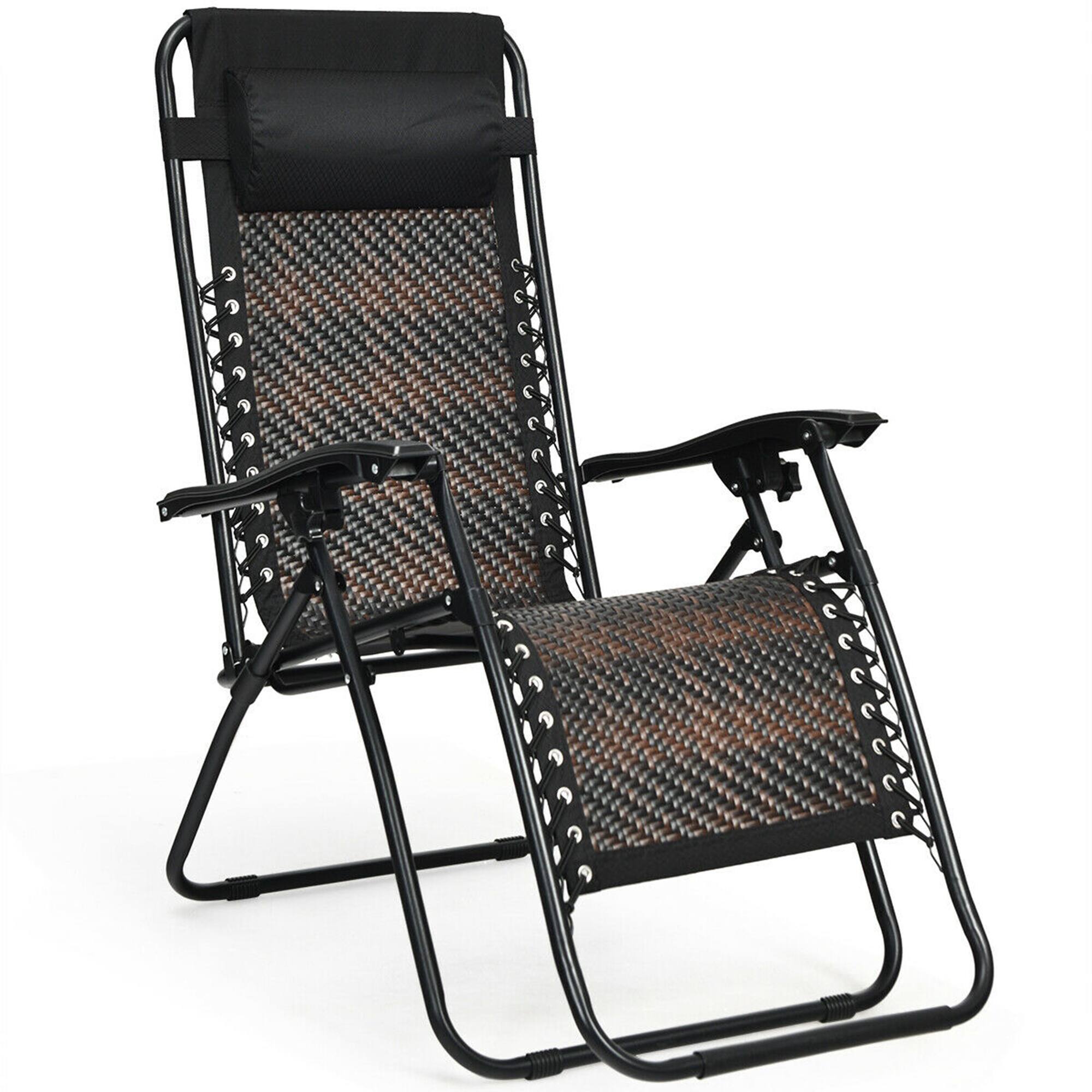 Alt View 3. Gymax - Gymax Folding Rattan Patio Zero Gravity Chair Lounge Recliner w/ Headrest - Brown.
