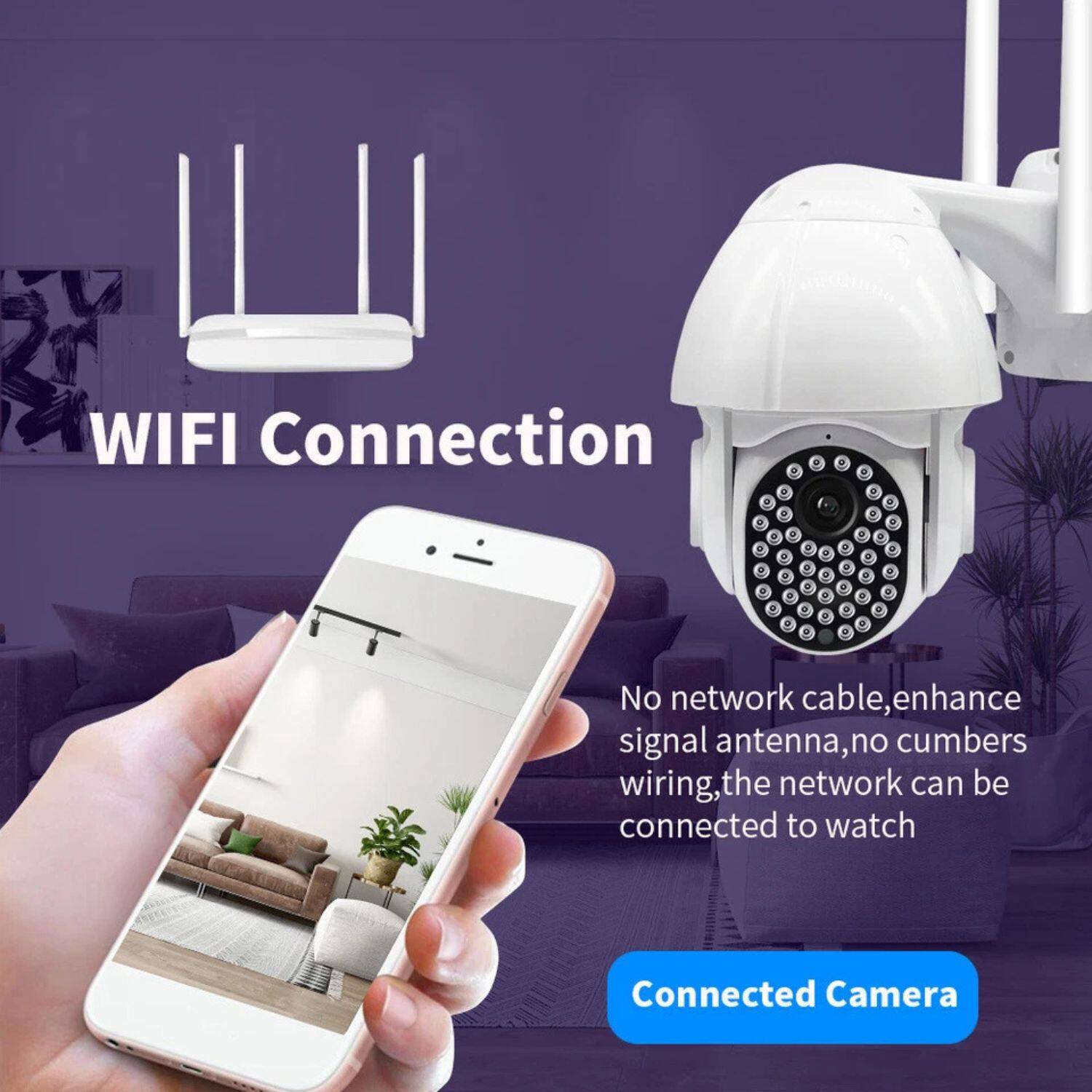 WIFI Connection

No network cable, enhance signal antenna, no cumbrous wiring, the network can be connected to watch

Connected Camera