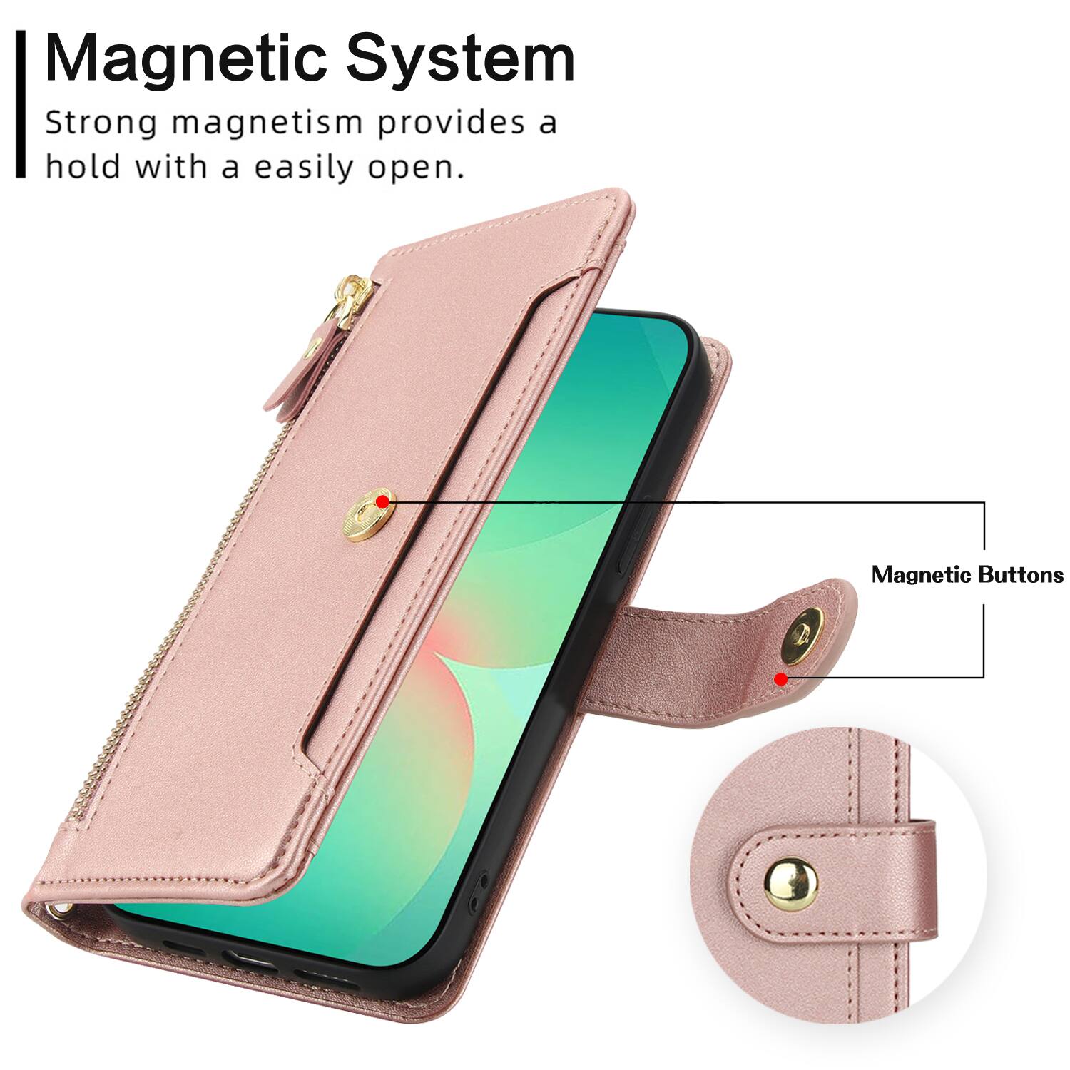 Magnetic System  
Strong magnetism provides a hold with a easily open.  
Magnetic Buttons