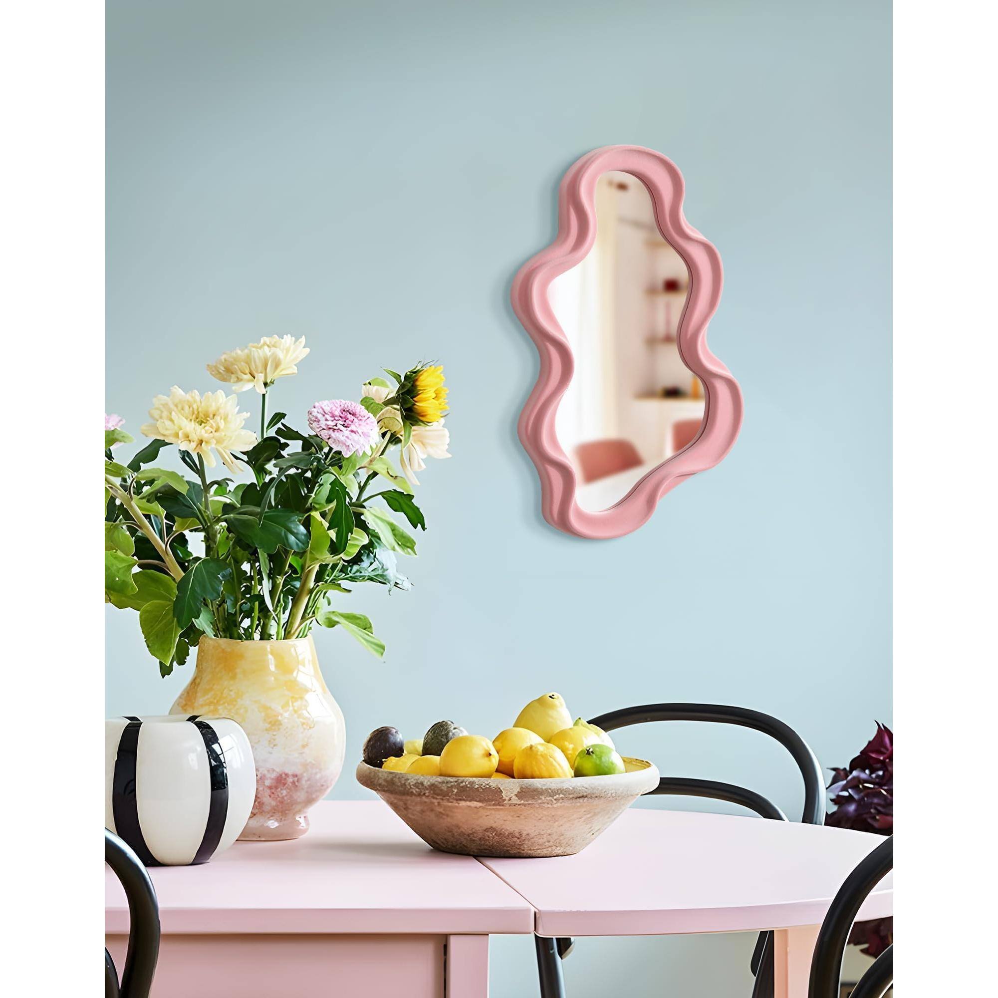 Alt View 5. Cedar Assembly - Wavy Mirror Wall Decor For Girly Bedroom Cute Abstract Decorative Mirrors Modern Apartment Room Decoratio... - Cloud-dark Blue-16x10".